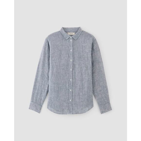 NWT Everlane The Linen Relaxed Shirt in White/Blue size 6 - Picture 3 of 8